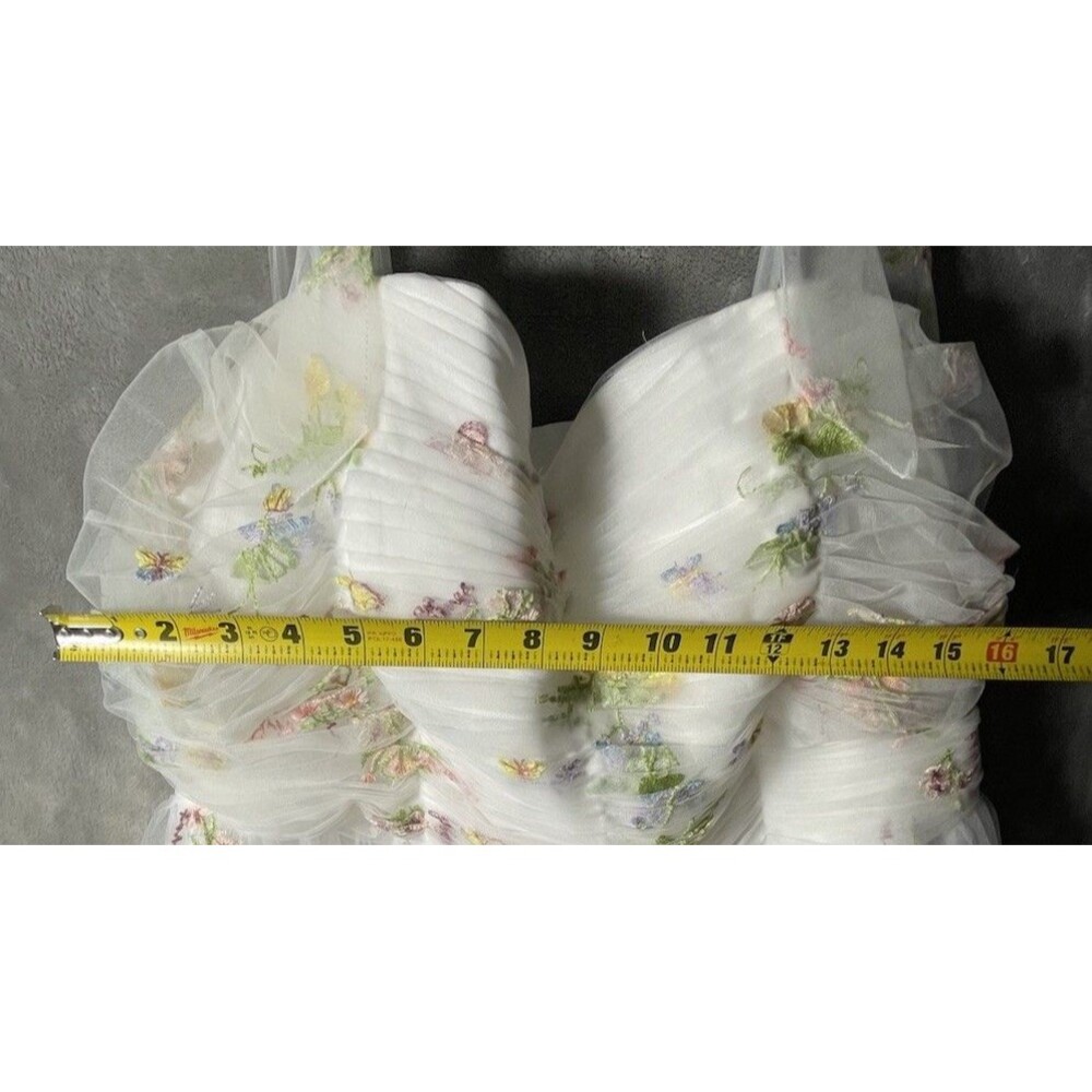 White Multicolor Floral Embroidered Tulle Satin Gown Dress Size 24W Sleeveless - Picture 10 of 13